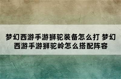 梦幻西游手游狮驼装备怎么打 梦幻西游手游狮驼岭怎么搭配阵容